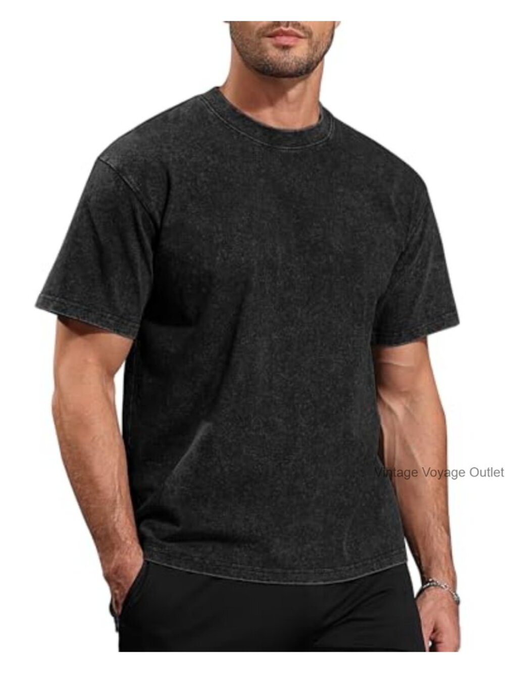 Men's Oversized Acid Wash Cotton Crew Neck Tee Vintage Casual Streetwear